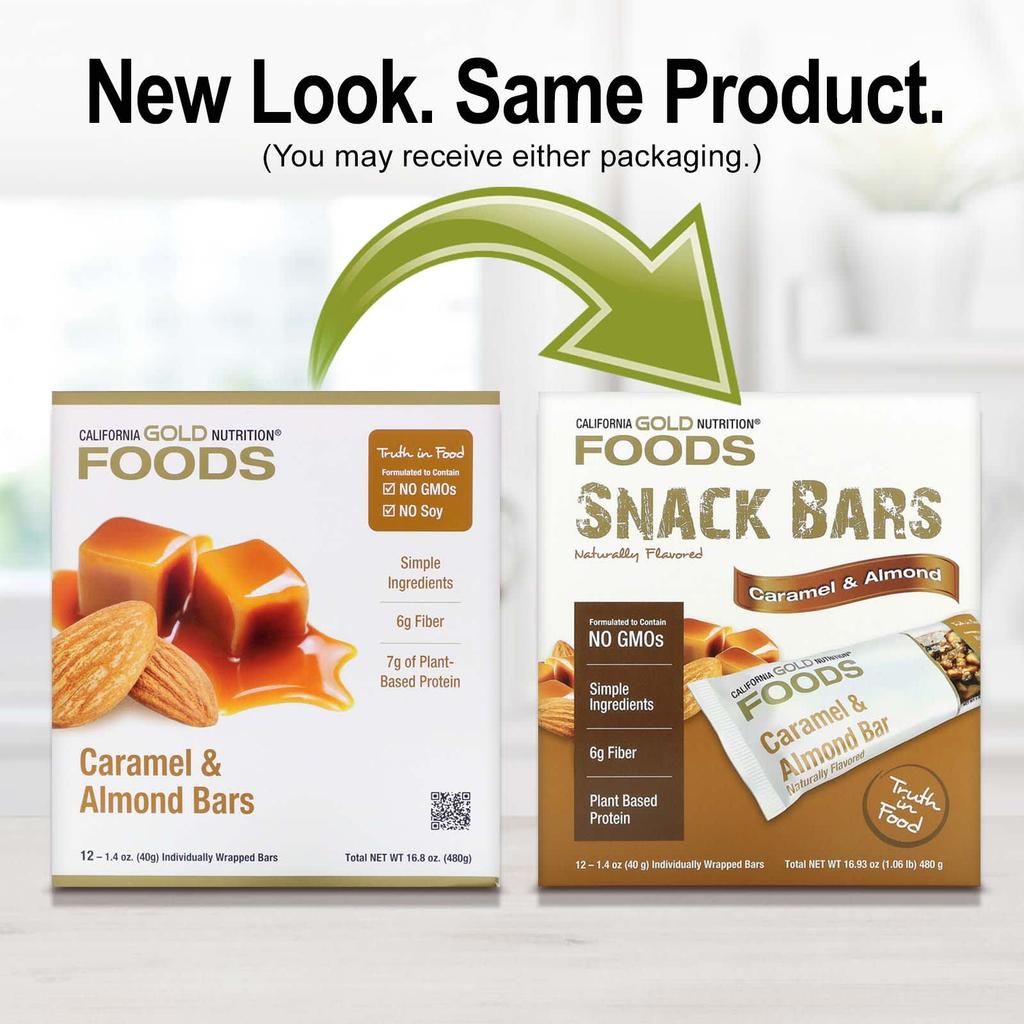 California Gold Nutrition Foods, Caramel & Almond Bars, 12 Bars, 1.4 Oz (40 G) Each