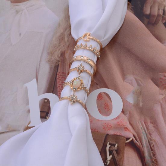 13Pcs/Set Boho Женщины Луна Звезда Корона Искусственный Опал Костяшка Миди Палец Кольцо Ювелирные Изделия