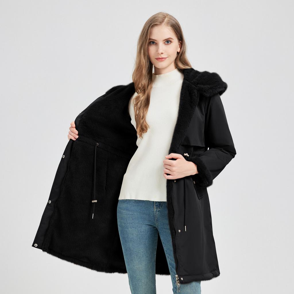 Two-sided Wearing Large Fur Collar Mid-length Fleece-lined Parkas Women's Cotton-padded Coat Thickened Jacket