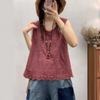 Spring and Summer Pure Cotton Embroidery, Embroidered Pullover Vest Women's Round Neck Thin Fried Color Retro Suspender Top Sleeveless Bottoming Shirt