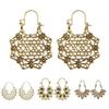 Bohemian Women Hollow Flower Honeycomb Filigree Hoop Earrings Retro Jewelry Gift