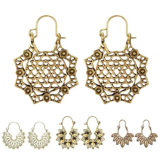 Bohemian Women Hollow Flower Honeycomb Filigree Hoop Earrings Retro Jewelry Gift