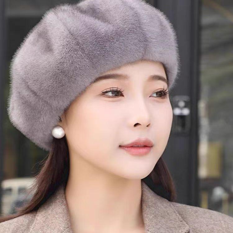 New Imitation Mink Hair Winter Beret Korean Version Of The Fashion Wild Thickened Warm Hat Pumpkin Hat