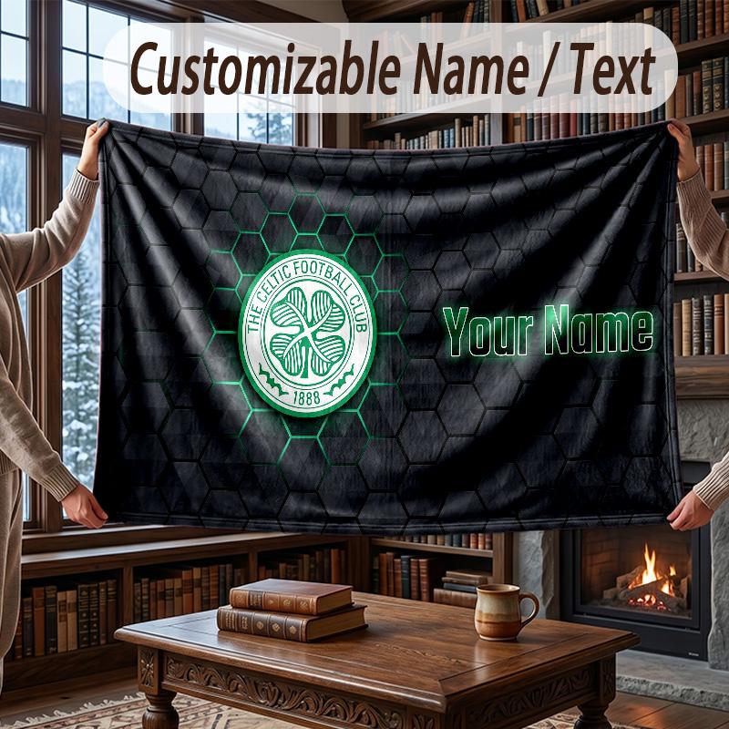 Custom Name Flannel Throw Blanket Celtic FC Pattern Warm Home Decoration