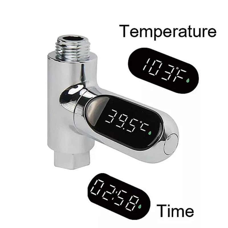 Shower Thermometer LED Display Baby Bath Water Thermometer Meter 360° Rotation Flow Water Self-Generating Temperture Monitor