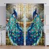 2pc Blue Peacock and Golden Tree Pattern Curtain Set Rod Pocket Mount Digital Printed Polyester Curtains for Living Room Kitchen