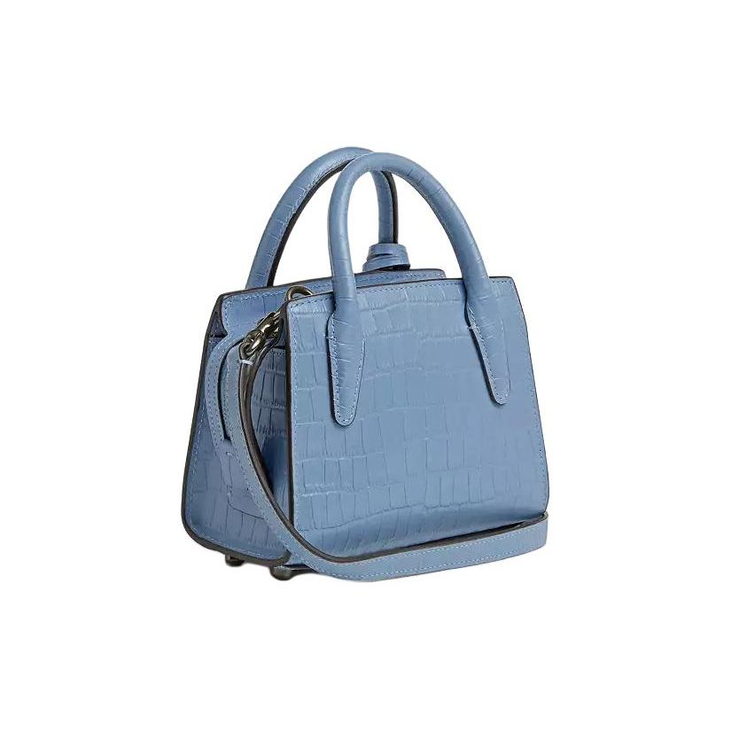 Coach Andrea 15 Logo Internal Multi-Functional Pocket Crocodile Embossed Leather Shoulder Crossbody Tote Bag Mini Women Handbags Blue CR209-QBCFL