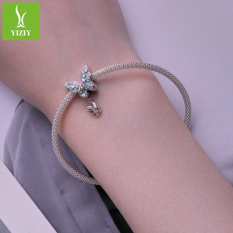 Green Oil Drop Butterfly Diy Bracelet Beaded, Spring Small Fresh S925 Silver Pendant Accessories