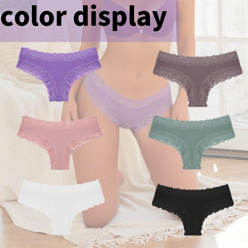 Flower Lace Panty Sexy for Women Low-Waist Solid Color Briefs Pure Cotton Breathable Soft Lingerie Comfortable Female Underwear S-XL