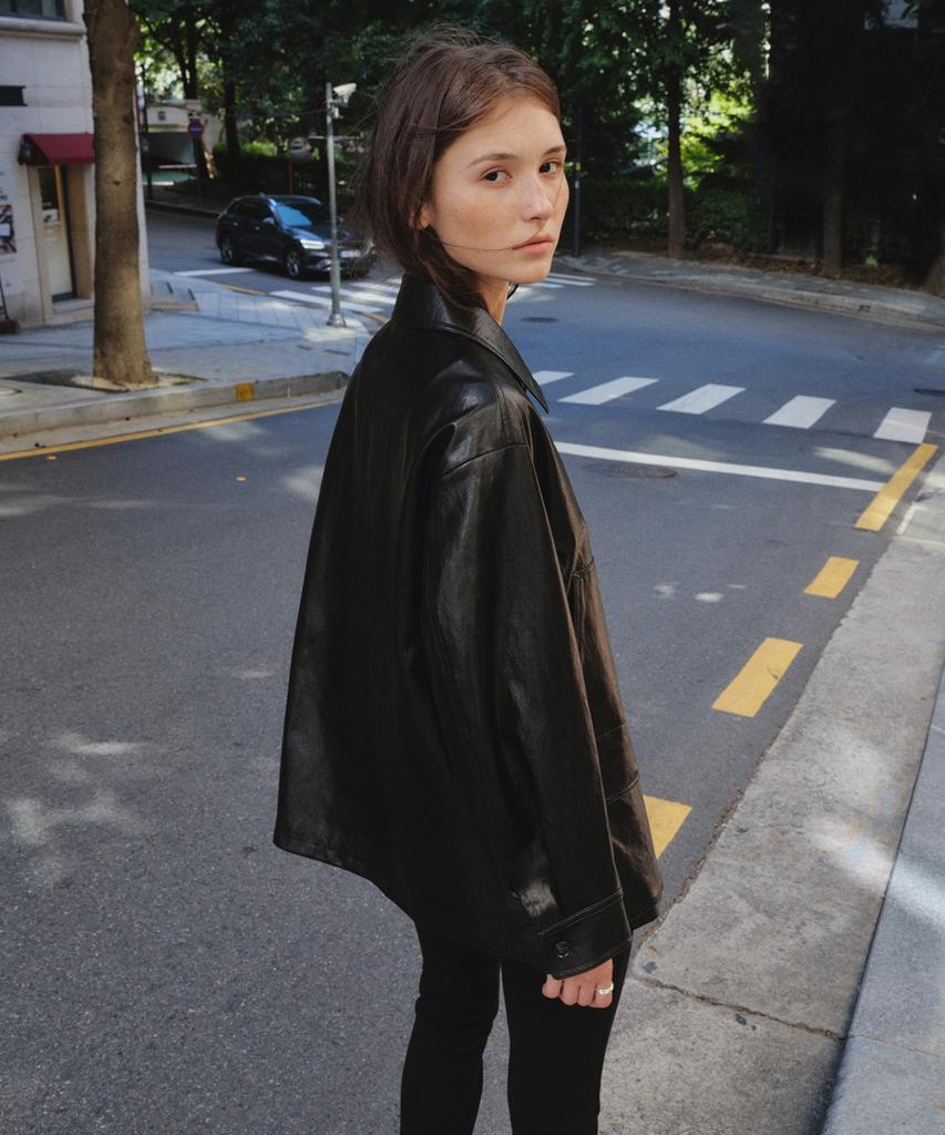 OLIVE DES OLIVE Leather Work Jacket Oe6Xj8780