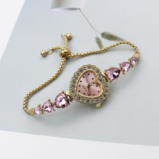 Women's Heart Shaped Bracelet Watch Rhinestone Heart Quartz Wristwatch Adjustable Slider Bracelet Dress Watch