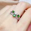 Exquisite Full Diamond Pave Simulated Emerald Tourmaline Women's Open Ring - Hot Selling Influencer Jewelry