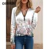 Spring and Autumn Street Hipster Loose Type Printed Zipper Plus Size Long Sleeve Women's Blouse