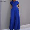 Women Elegant Long Jumpsuit Wide Leg Casual Short Sleeve Pants