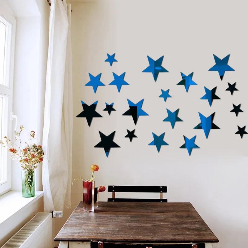 Star Mirror Wall Sticker Large Medium and Small 20pcs Combination Acrylic Mirror Wall Sticker Home Living Room Wall Decorations