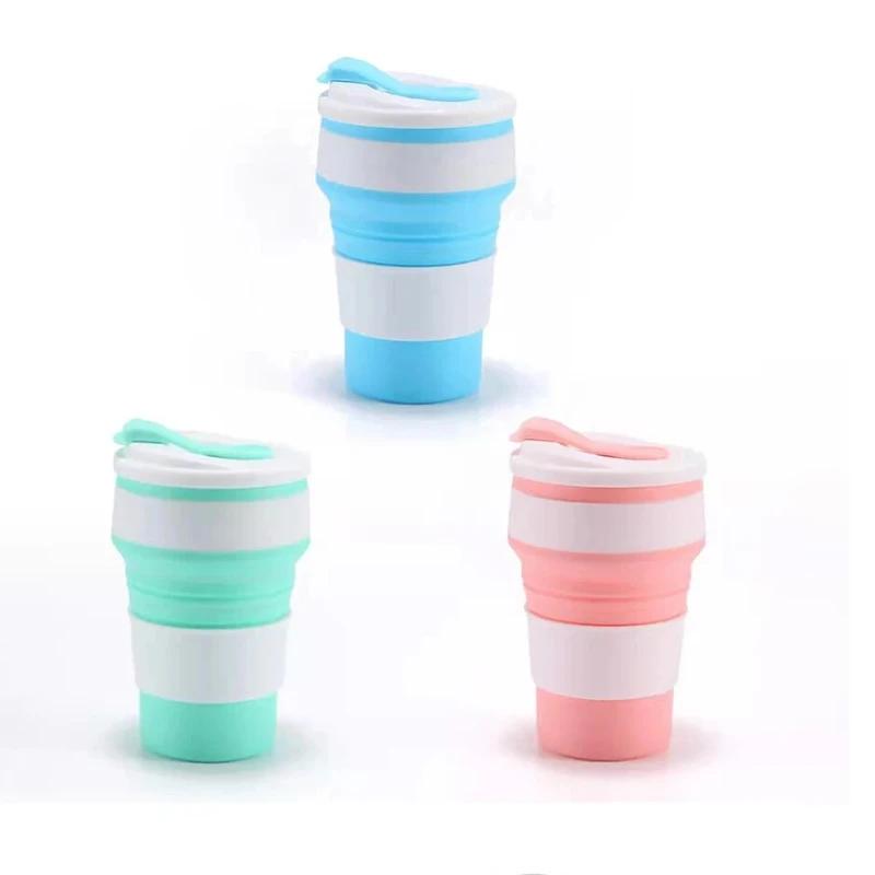 Reusable Silicone Collapsible Mug with Lid for Camping 350ml Portable Travel Folding Coffee Mug Collapsible Cup  Silicone Cup