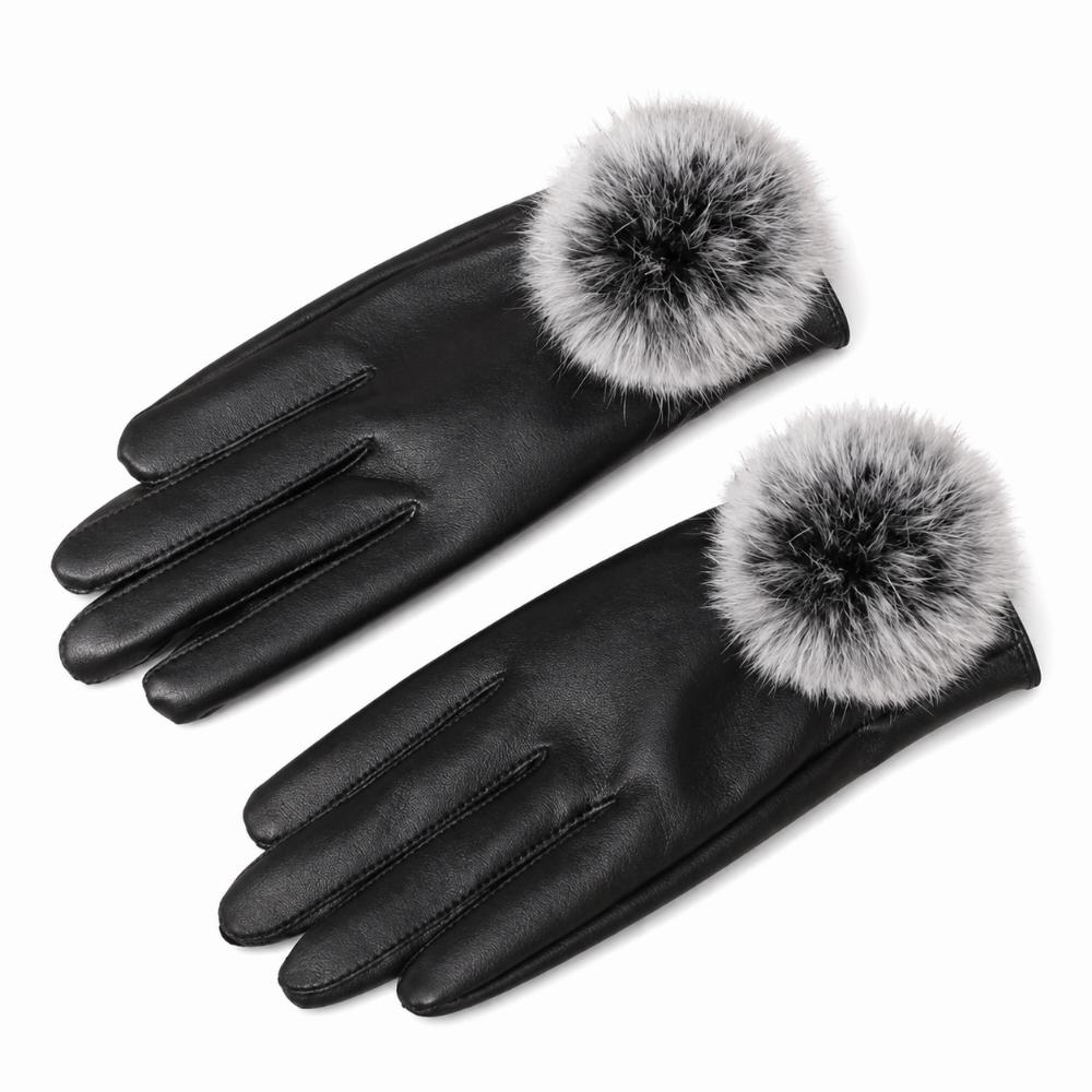 PU Leather Winter Warm Gloves Thermal Women's Driving Gloves Outdoor Cycling