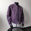 Мужская ретро куртка из фиолетовой кожи на молнии, рабочая, свободного кроя из ПУ