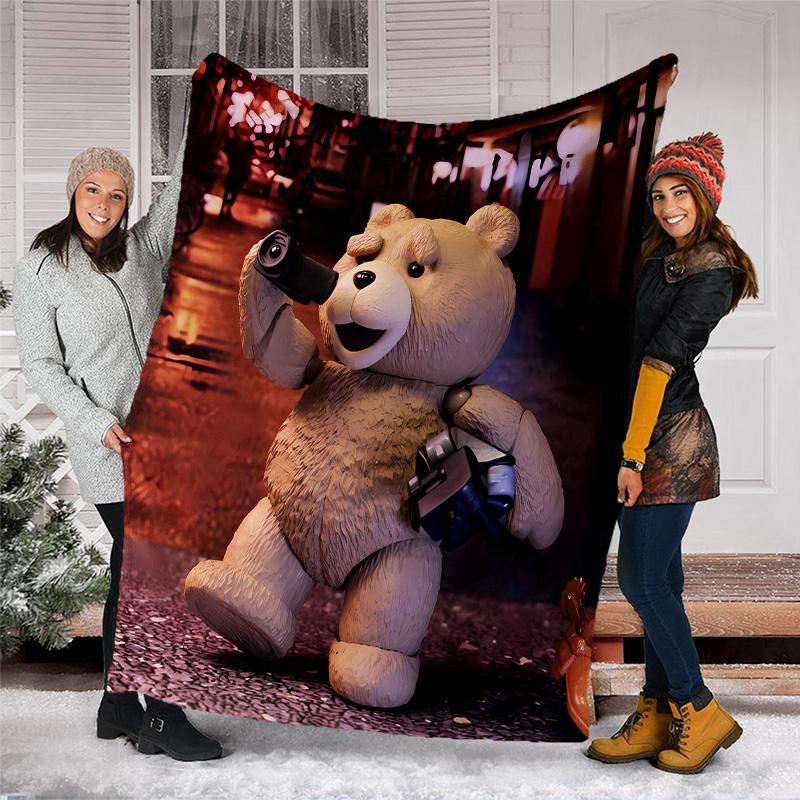 Cartoon Teddy bear Ted2 printed throw blanket—lightweight,soft,warm;versatile blanket for all seasons—perfect as &air-conditioning throw,nap blanket