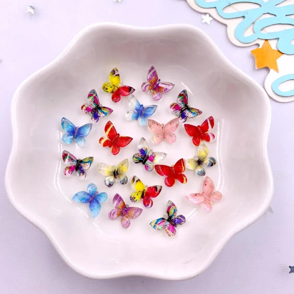50PCS Resin Glitter Mini Colorful Ice Crystal Printed Butterfly Nail Art Flat Back Rhinestones Scrapbooks DIY Crafts Accessories