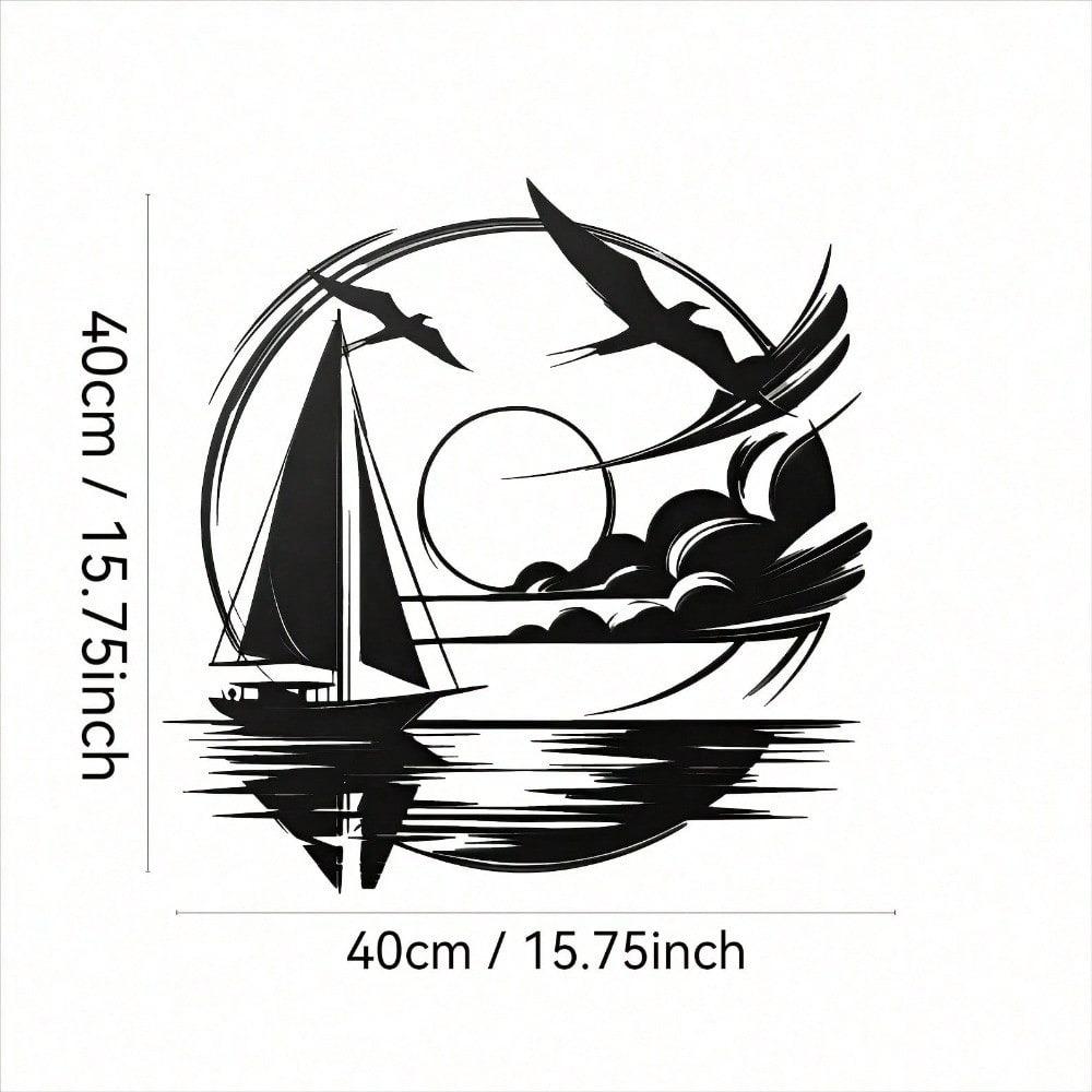 1pc Stylish Metal Sailboat Wall Art With Seagull Accents - Modern Nautical Decor, Perfect For Living Rooms And Beach Enthusiasts