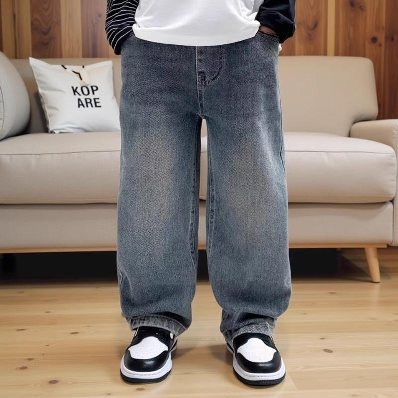 Детская весенняя одежда Джинсы для мальчиков Широкие прямые джинсовые брюки Детские красивые спортивные штаны