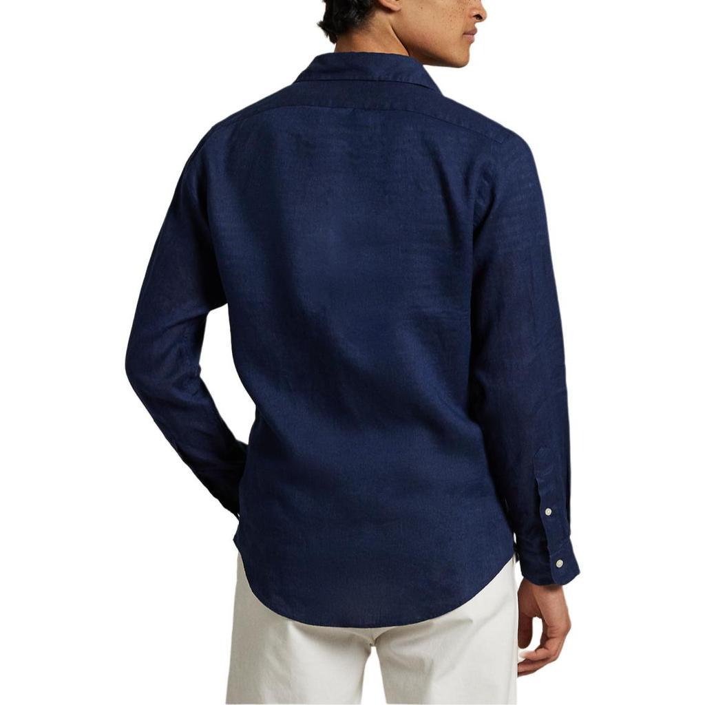 Polo Ralph Lauren Льняная однотонная рубашка с широким воротником и длинными рукавами, классического кроя, мужская, темно-синяя MNPOWOV16824374-410