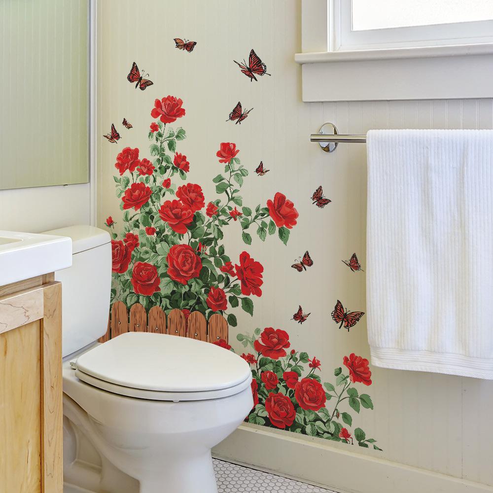 Забор для клумбы с розами и наклейки для украшения стен дома с порхающими бабочками