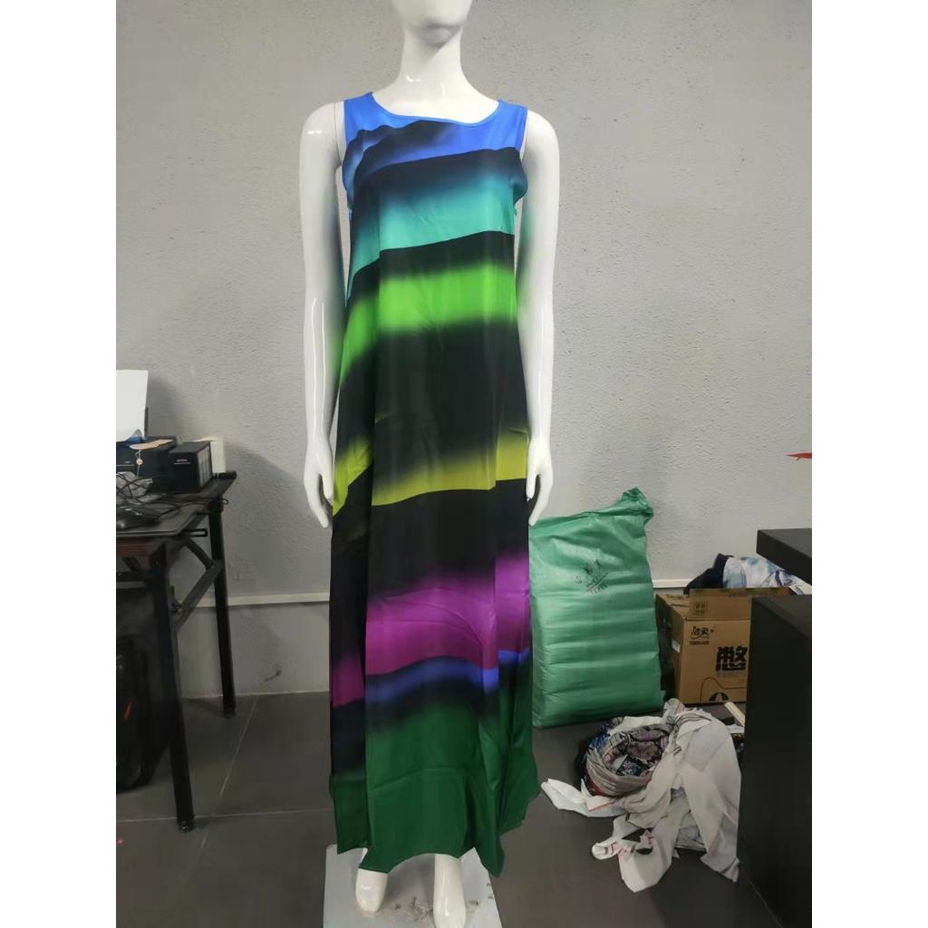 GMXIA Summer Positioning Flower Round Neck Sleeveless Loose Print Dress Long Skirt Women