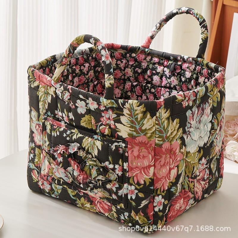 Fresh Floral Fabric Storage Basket Foldable Organizer Underwear Cosmetics Bedroom