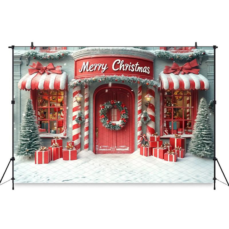 Mocsicka Christmas Photography Backgrounds Winter Snow Decor Photo Backdrops Xmas Tree Candy Store House Pattern Shooting Banner