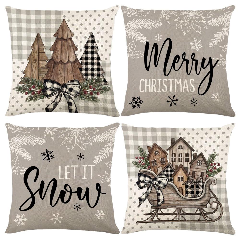 4Pcs Snowman Christmas Pillow Covers Xmas Tree Throw Cushion Case Holiday Cushion Cover Bedroom