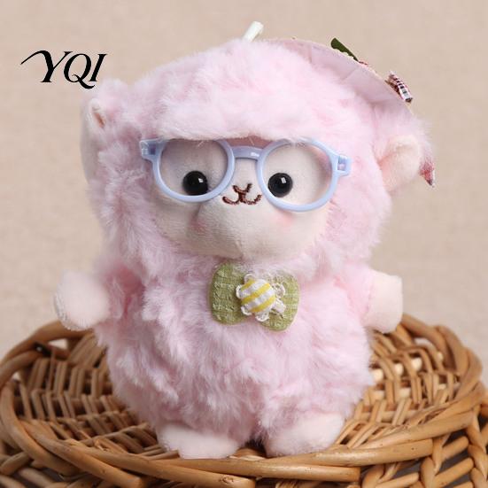 Polyester Fiber Keychain Plush Sheep Doll Pendant for Bags And Keys, Soft Curly Stuffed Animal Fluffy Backpacks with Bow Glasses Accessories,