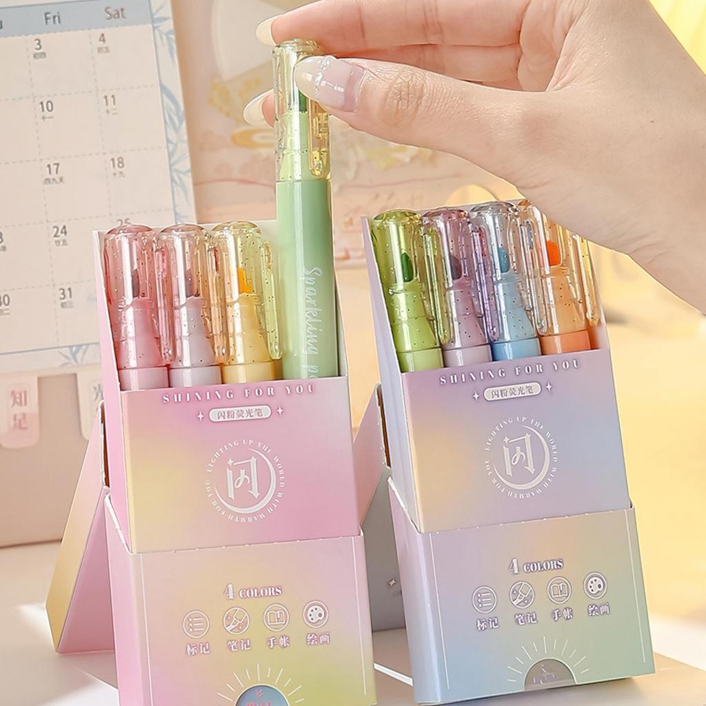 4 шт. набор маркеров-маркеров Sparklin Color, блестящие, блестящие, волшебные, художественные маркеры, линейка для рисования, школа живописи