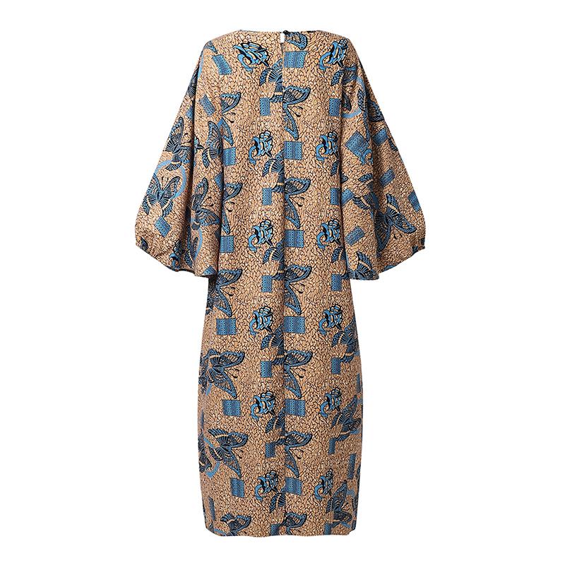 Женское макси-платье-кафтан L-5XL, с круглым вырезом, рукавами летучая мышь, длинным рукавом, цветочным принтом, повседневное, свободное