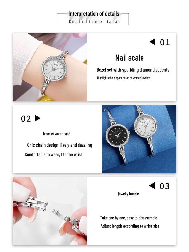 Женские роскошные часы-браслет Gedi с бриллиантами - Изысканный, маленький, водонепроницаемый кварцевый дизайн