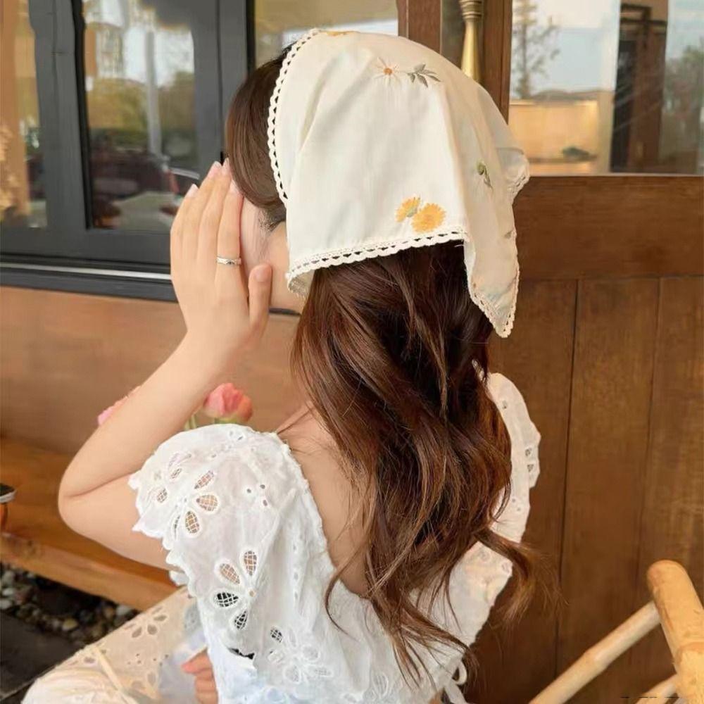 Wraps Embroidered Hair Scrunchie Turban Triangle Scarf Sweet Flower Triangle Bandana Party