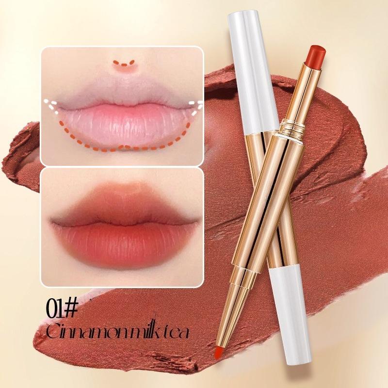 Губная помада с эфирным маслом розы, двухсторонняя, не выцветает, не оставляет следов на чашке, карандаш для губ, бархатно-матовая, освежает цвет лица, косметика для розовых губ