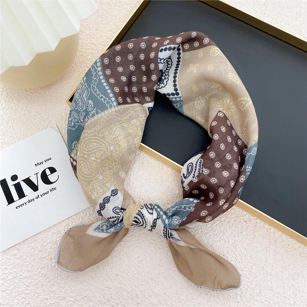 Cotton And Linen Small Square Scarf Silk Scarf Women'S Spring And Autumn New Style Artistic And Versatile Fashionable Temperament Headband Scarf