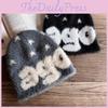 Knitted Hat For Men Women Warm Faux Mink Fur High Top Beanie With Ago Letter Pattern For Fall Winter