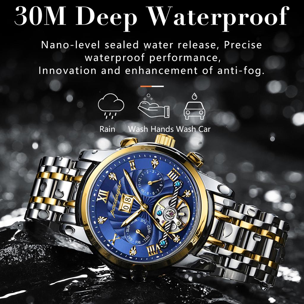 New Top Chronograph Automatic Mechanical Tourbillon Business Wristwatch Luxury Hollow Waterproof Stainless Steel Men Watches