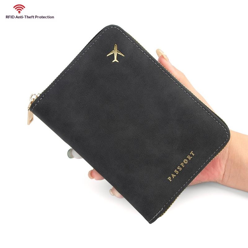 Многофункциональная сумка для паспорта с блокировкой RFID из полиуретана, держатель для дорожных документов на молнии, кошелек для хранения билетов для нескольких паспортов