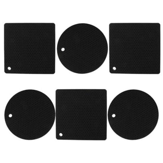 No-brand silicone pot mat set 6 black heat conduction prevention non-slip honeycomb structure countertop protection round 18cm x 3 pieces + square