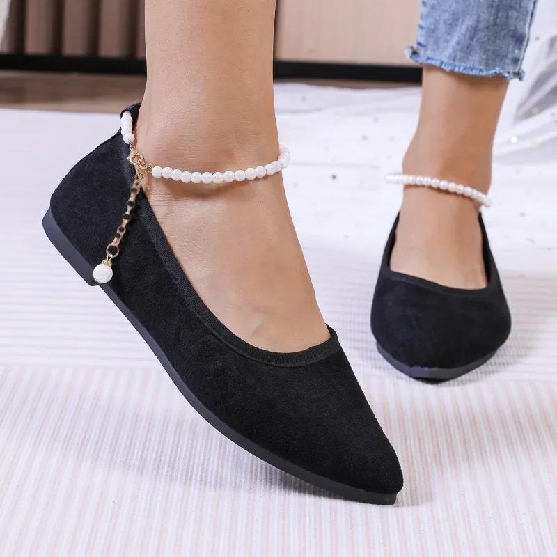 2024 Новая модная однотонная обувь с острым носком и закрытым носком, повседневная женская обувь на плоской подошве, подходящая по цвету для весны и осени