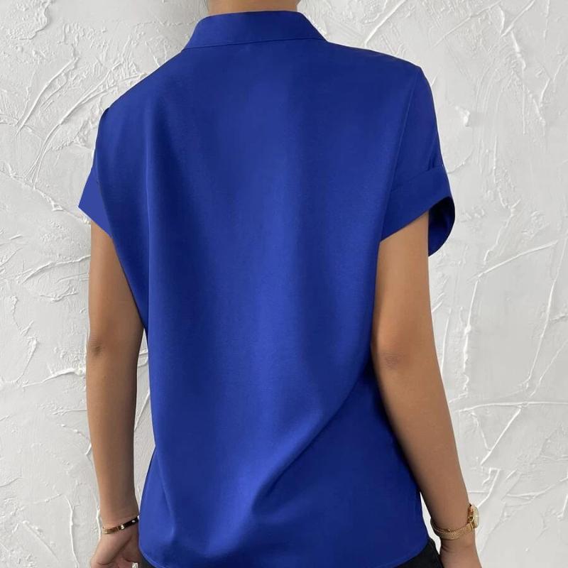 BITCED Женская летняя простая женская рубашка с v-образным вырезом и коротким рукавом, однотонная блузка