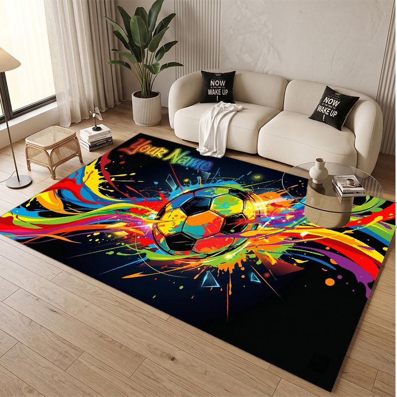 Soccer Theme Soft Crystal Velvet Rug Custom Name & Text Print Non Slip Floor Rug for Bedroom Living Room