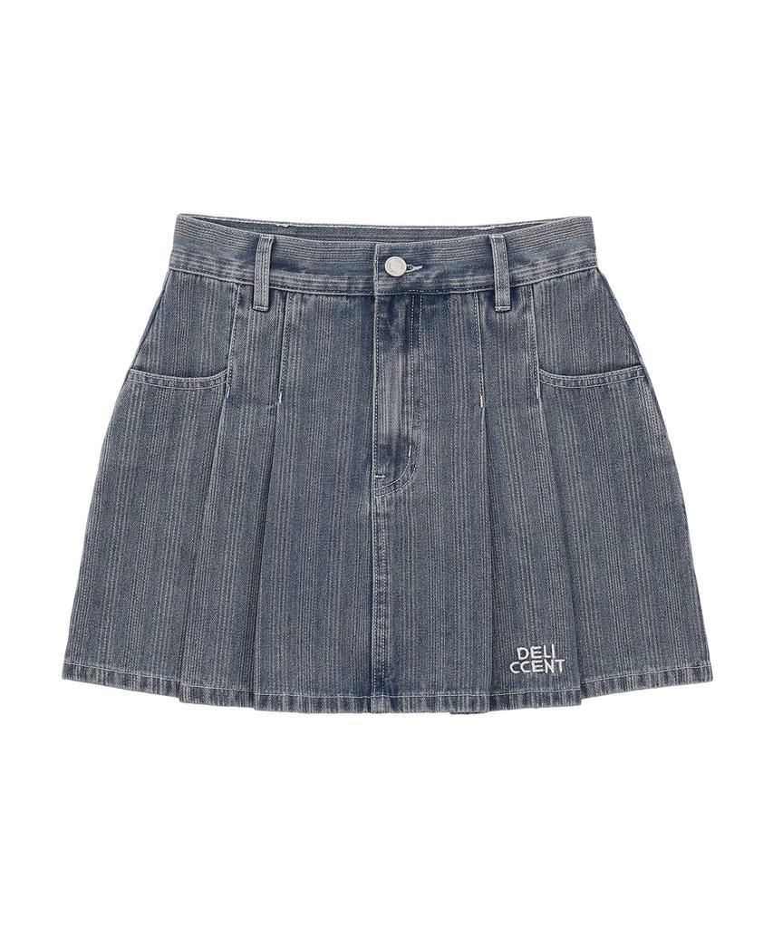 Deliscent Jacquard Denim Pleated Skirt [Blue]