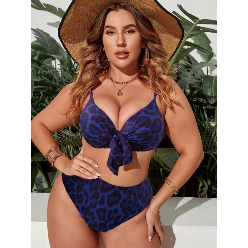 Sexy High Waist Plus Size Bikini Sets Leopard Dot Print Swimwear Women 2025 New Swimsuit Deep-V Bathing Suit Brazilian Biquini