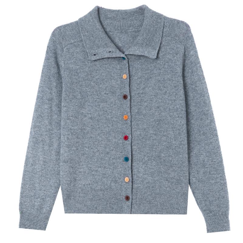 Женский вязаный кардиган из 100% чистой шерсти с отложным воротником - Осенняя мода, короткая куртка