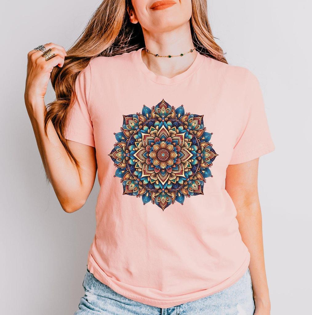 Intricate Mandala Shirt, Spiritual Graphic Shirt for Meditation, Artistic Floral Pattern Shirt for Yoga Enthusiasts, Mindfulness Apparel